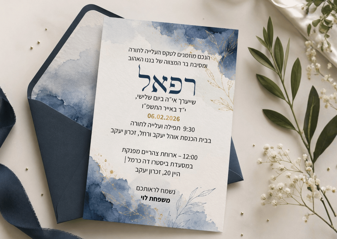 סט ההזמנה בצבעי מים כחולים וזהב